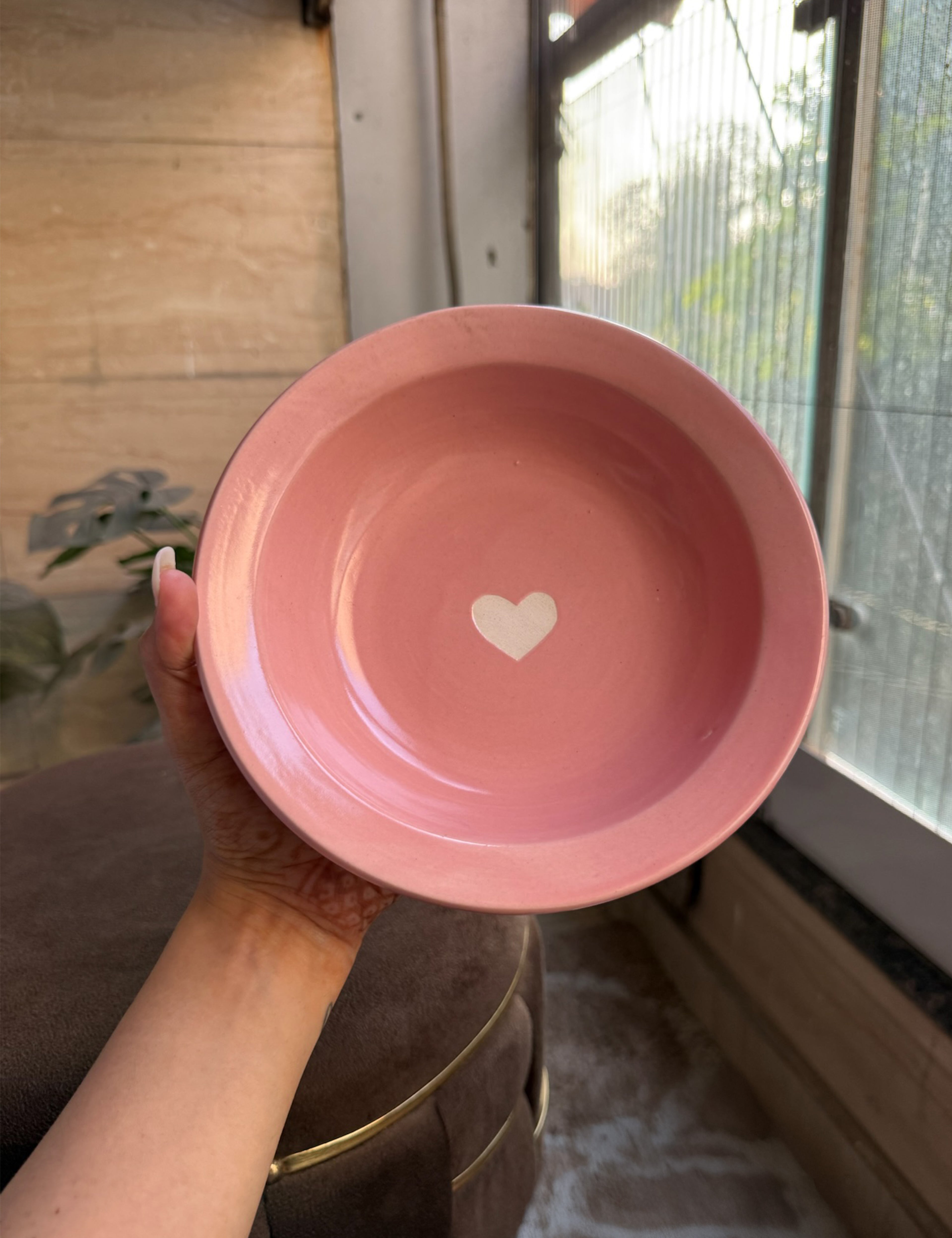 Pink Pasta Plate with White Heart