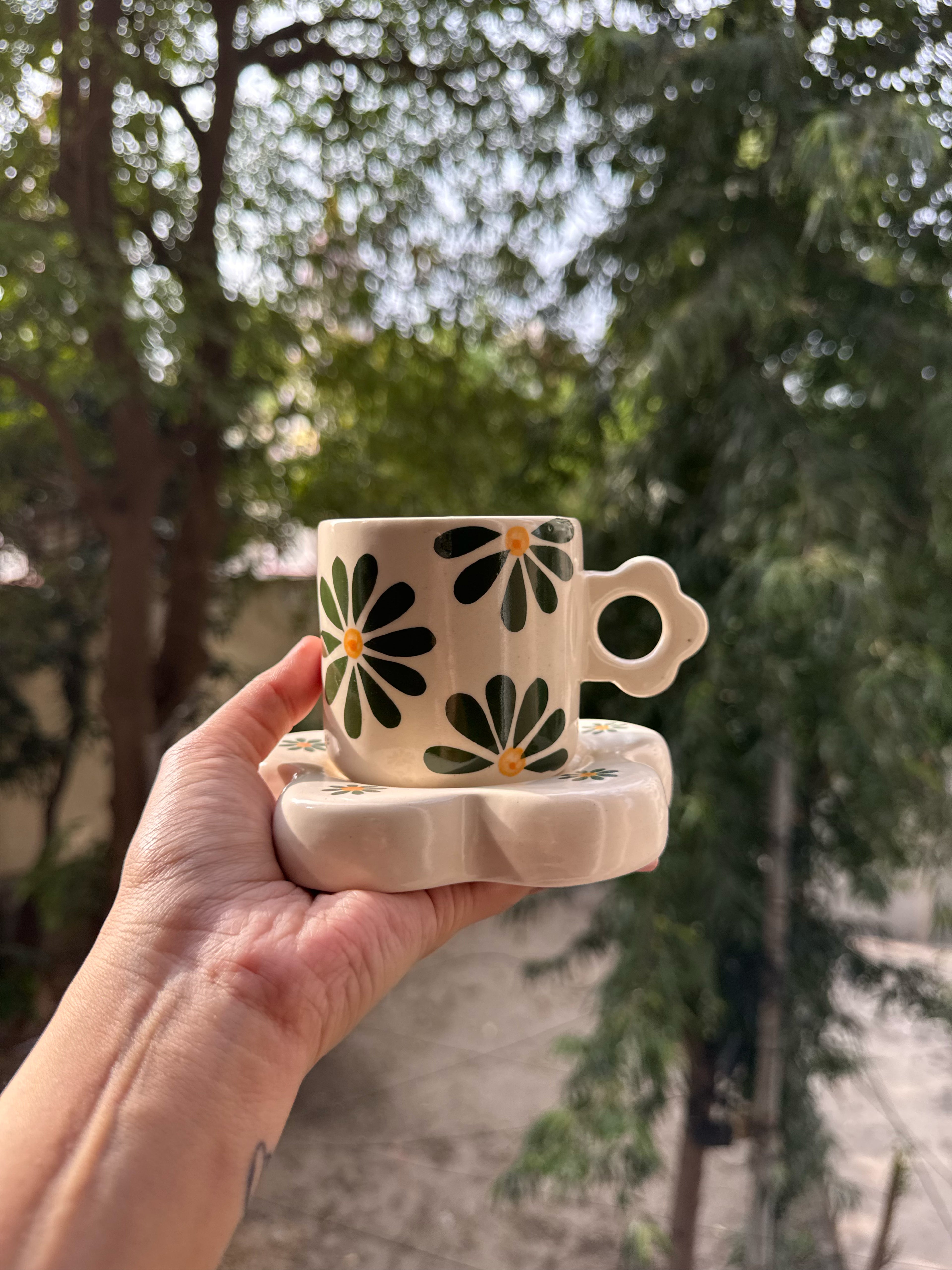 Green Flower Mug and Saucer