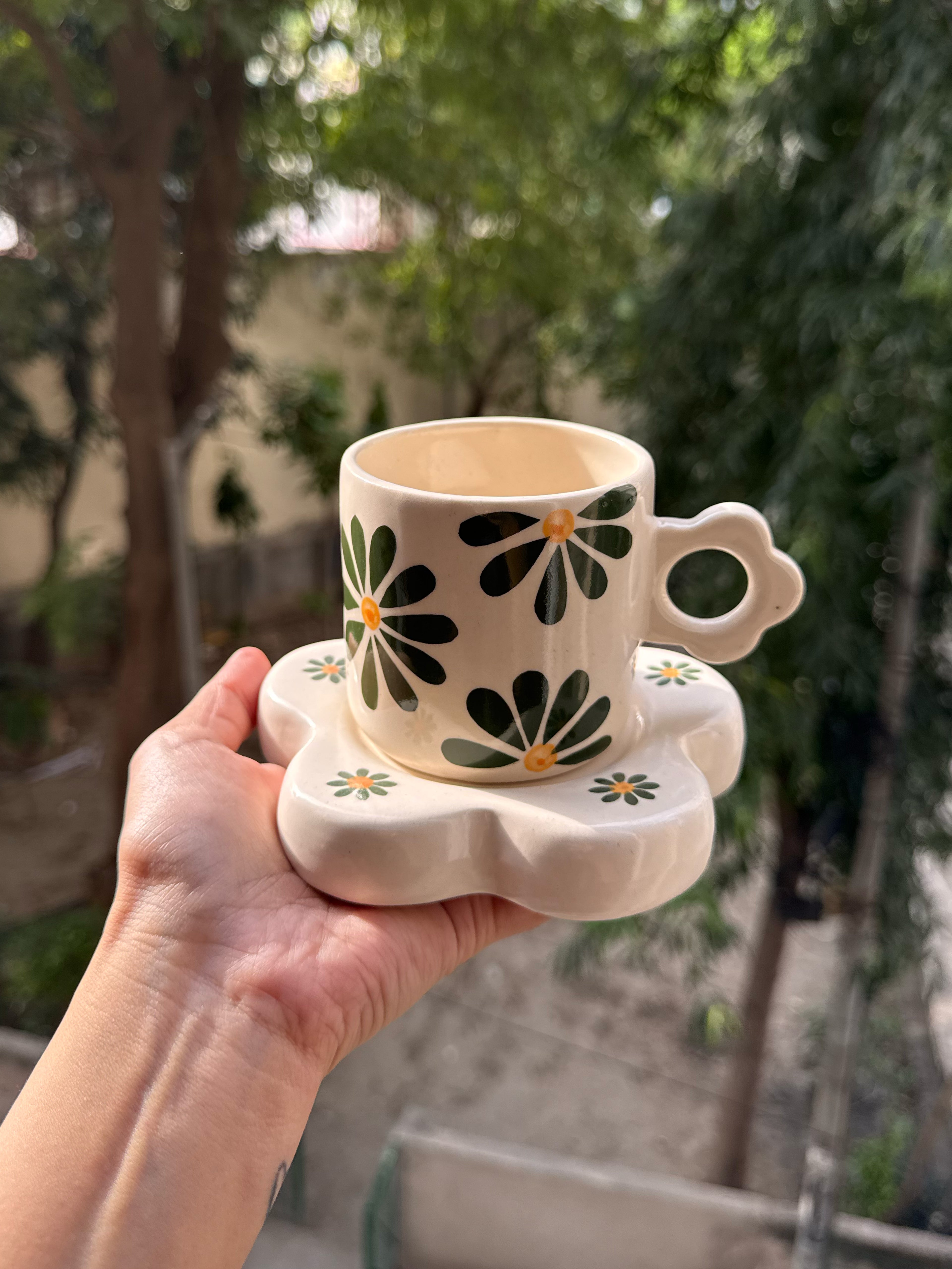 Green Flower Mug and Saucer