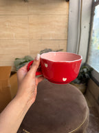 Red Cappuccino Mug with White Hearts