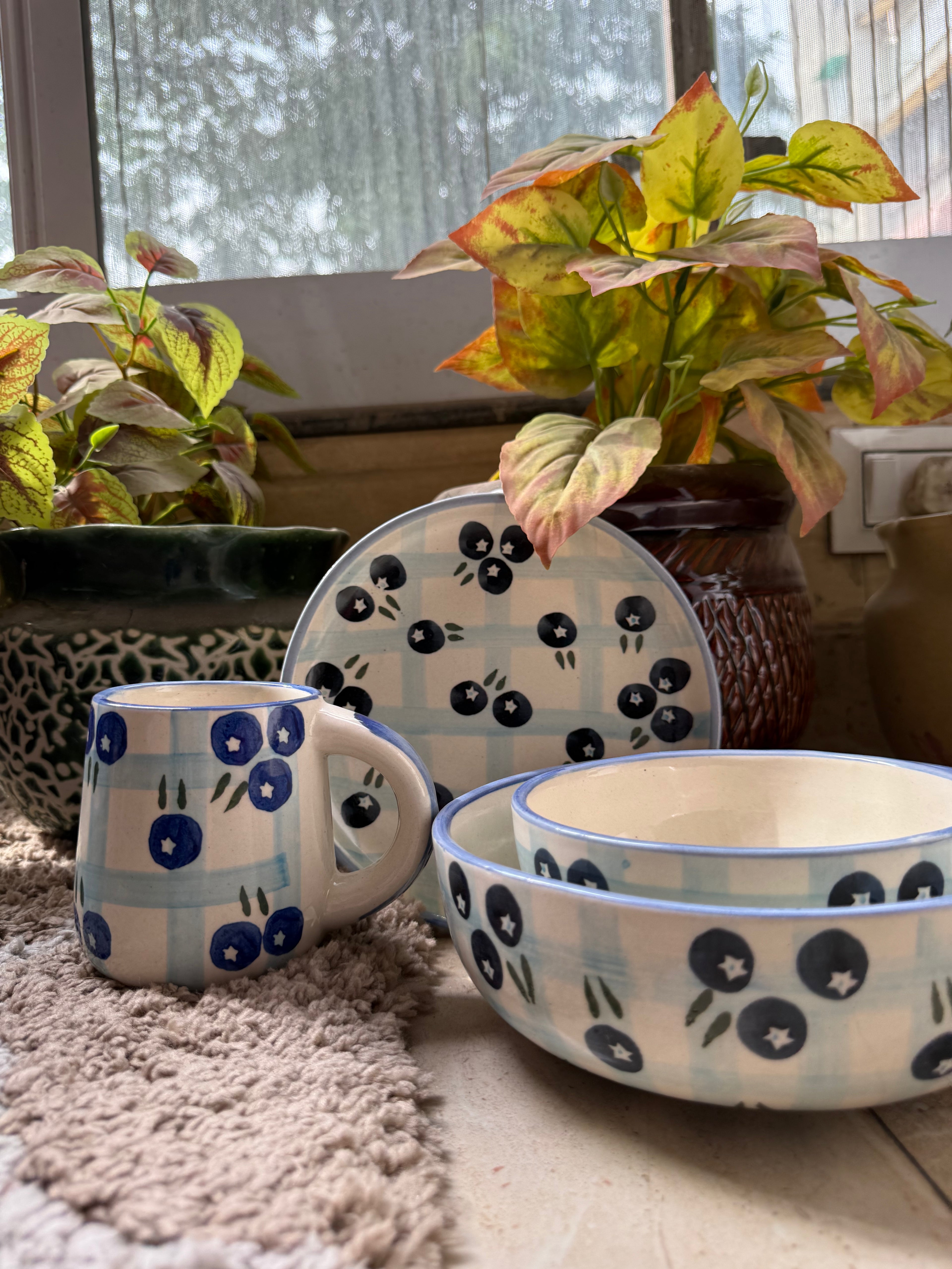 Blueberry Set (Mug + Plate + 2 Bowls)