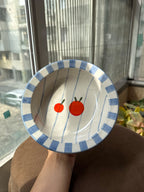 Orange Pasta Bowl with Blue Stripes (Pack of 2) | 18 cm