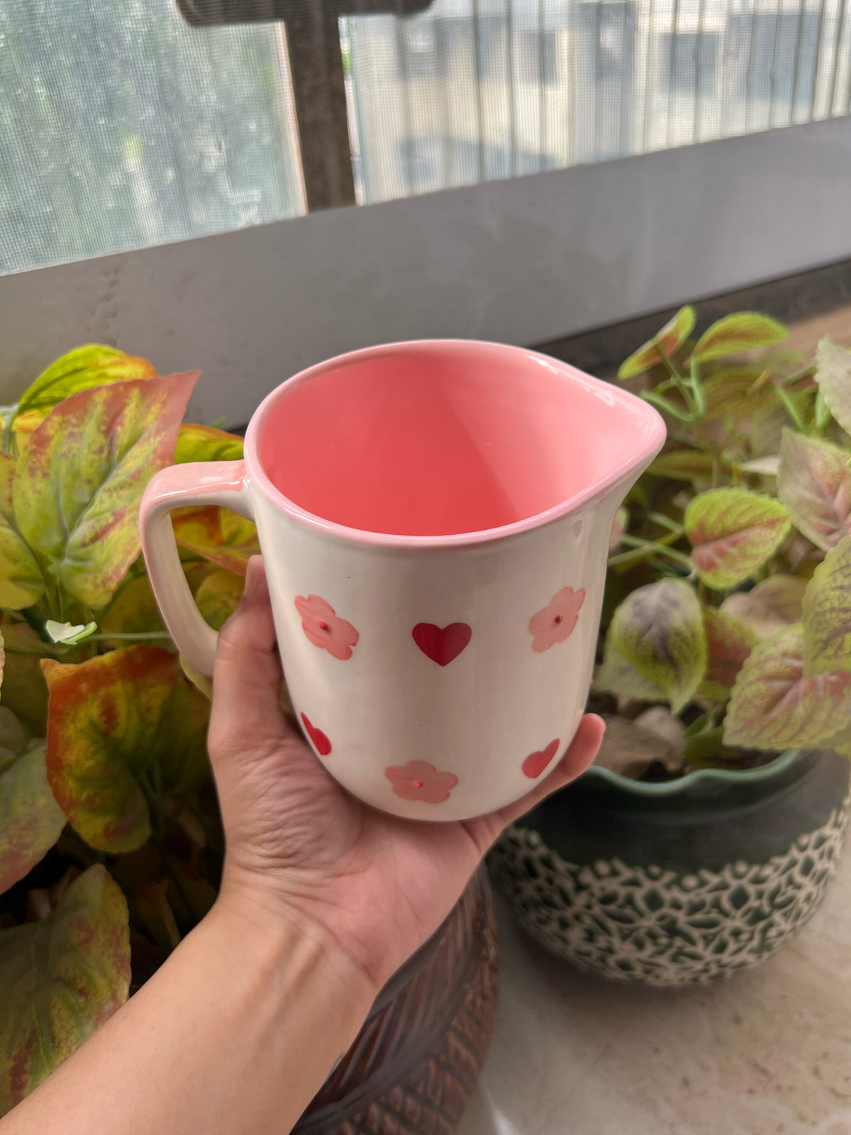 Mittiraa Home Heart & Flower Small Jug | For Serving Drinks, Brunch Tables, Gifting or Displaying Flowers