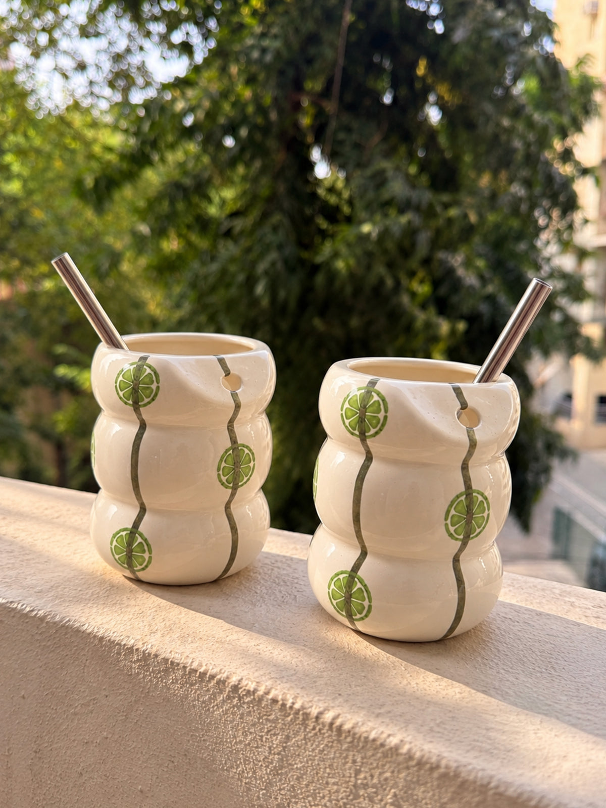 Mittiraa Home Lime Twist Ceramic Sipper with Steel Straw 🍋‍🟩