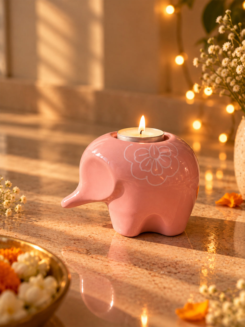 Mittiraa Home Pink Elephant Tealight Holder