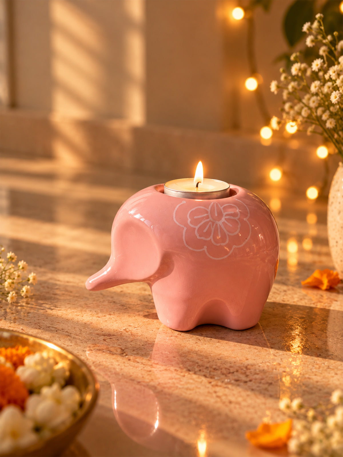Mittiraa Home Pink Elephant Tealight Holder