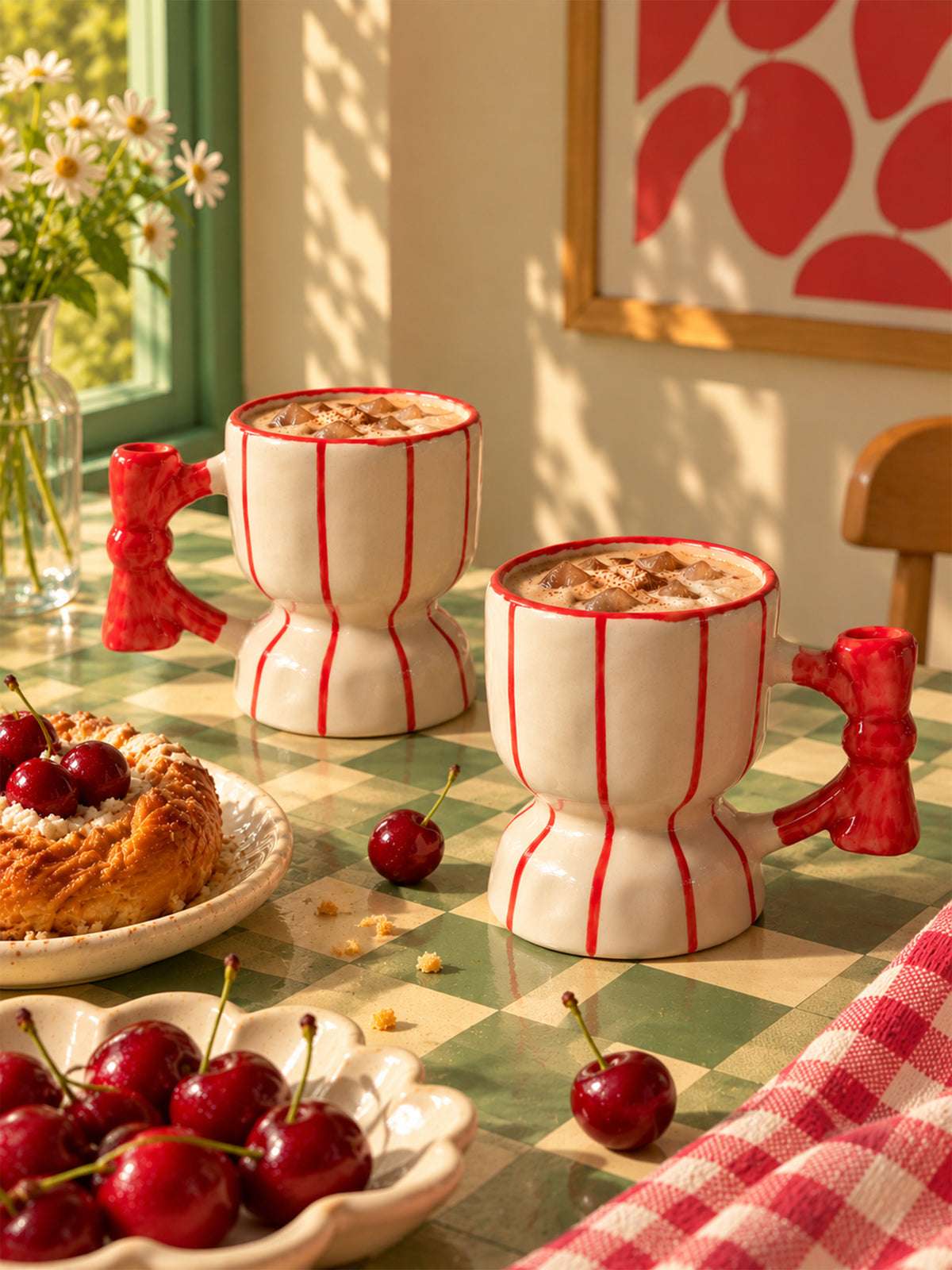 Mittiraa Home Red Striped Mug | Retro Striped Ceramic Mug