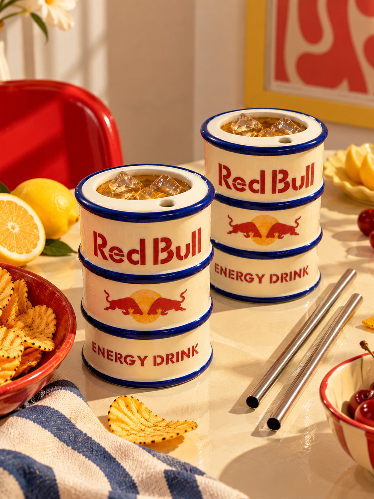 Red Bull Drum-Shaped Ceramic Tumbler⚡🥤