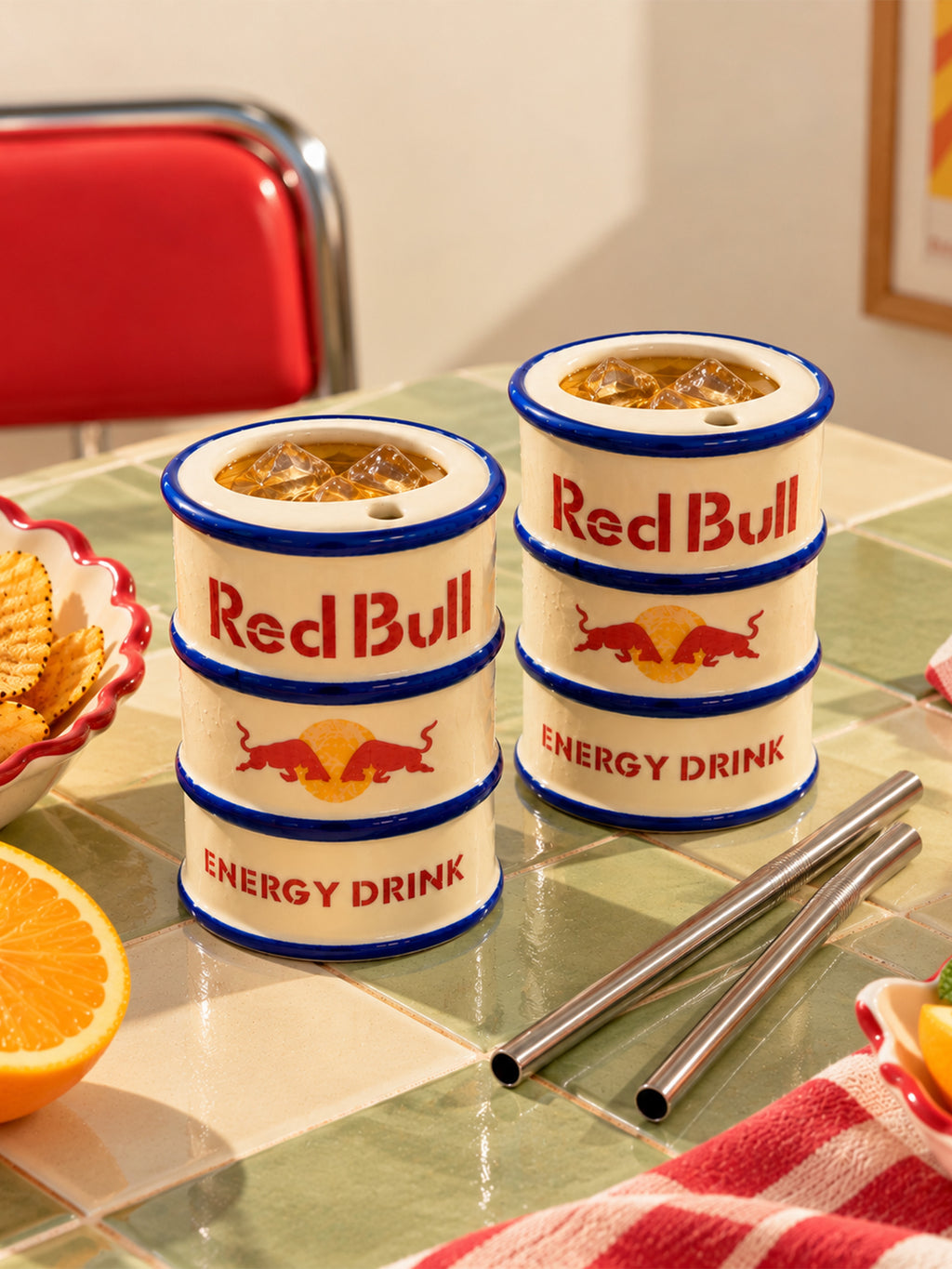 Red Bull Drum-Shaped Ceramic Tumbler⚡🥤