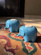 Mittiraa Home Blue Elephant Tealight Holder 🪔