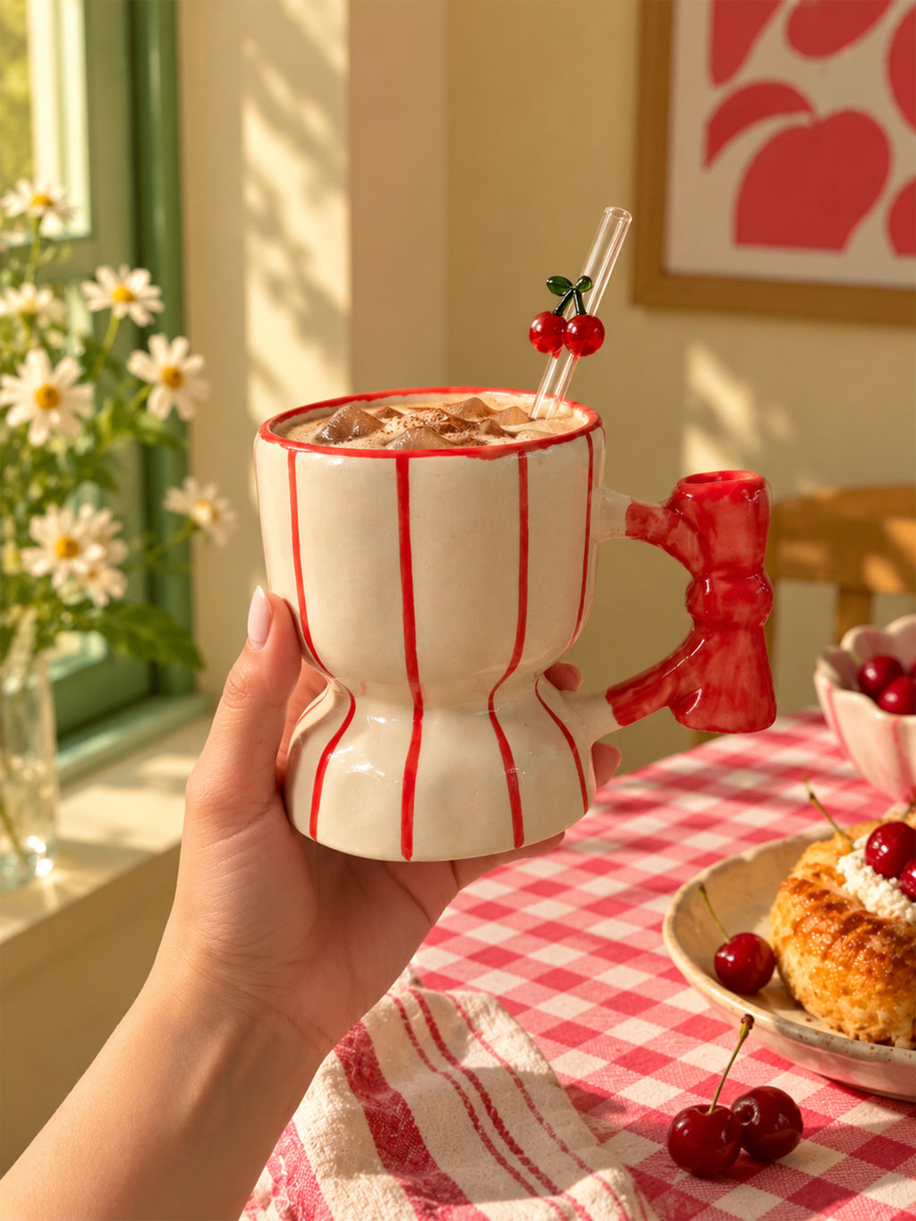 Mittiraa Home Red Striped Mug | Retro Striped Ceramic Mug