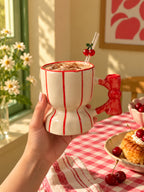 Mittiraa Home Red Striped Mug | Retro Striped Ceramic Mug