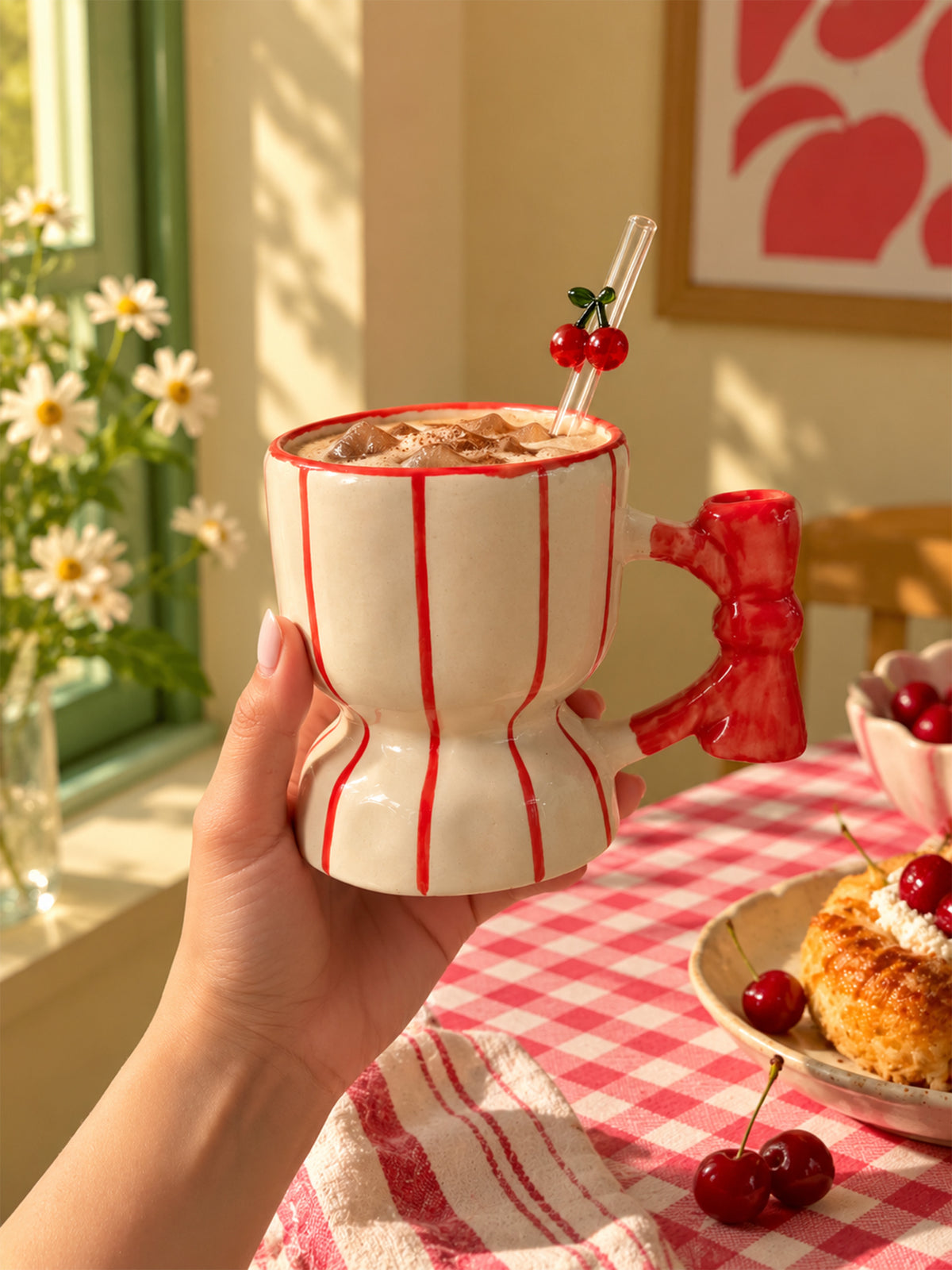 Mittiraa Home Red Striped Mug | Retro Striped Ceramic Mug