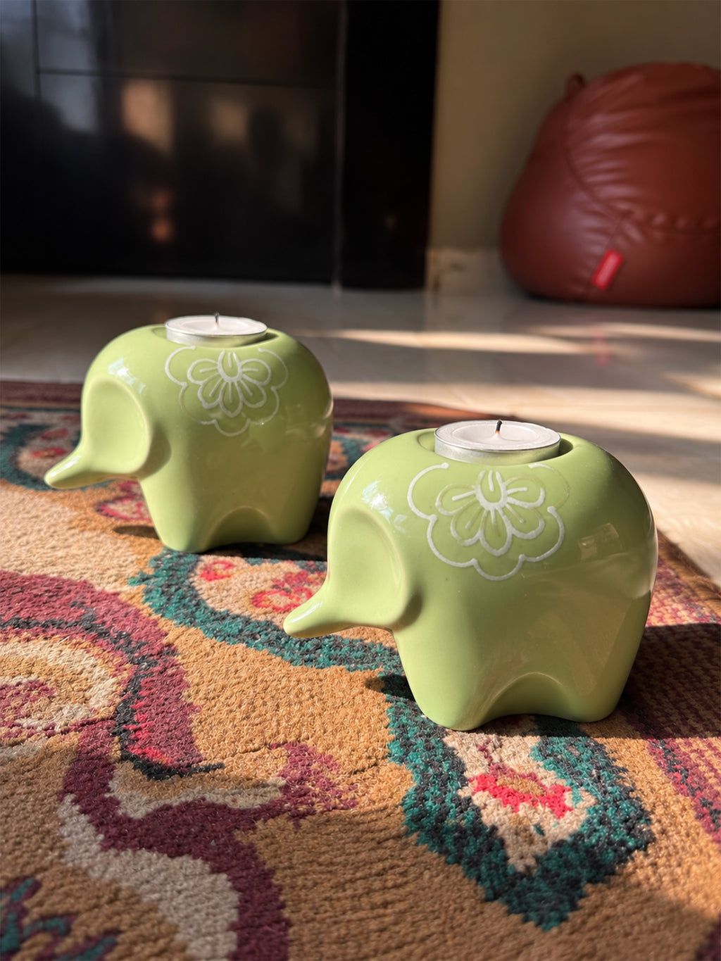 Mittiraa Home Mint Green Elephant Tealight Holder