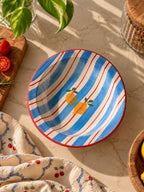 Mittiraa Home Blue Stripes Pasta Plates with Lemons | 18 cm