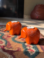 Mittiraa Home Orange Elephant Tealight Holder🪔
