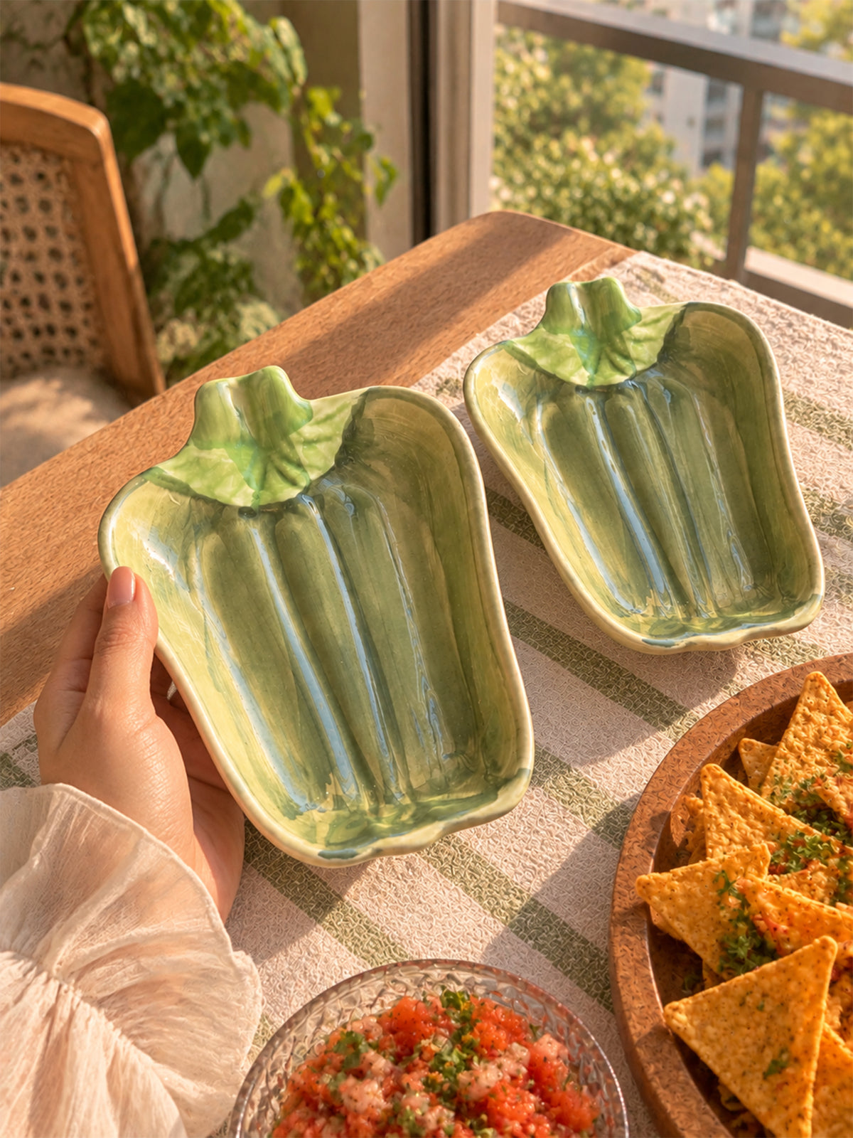 Mittiraa Home Green Capsicum Ceramic Plate