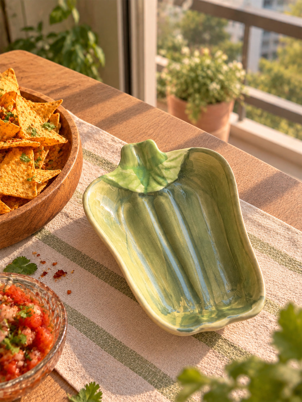 Mittiraa Home Green Capsicum Ceramic Plate
