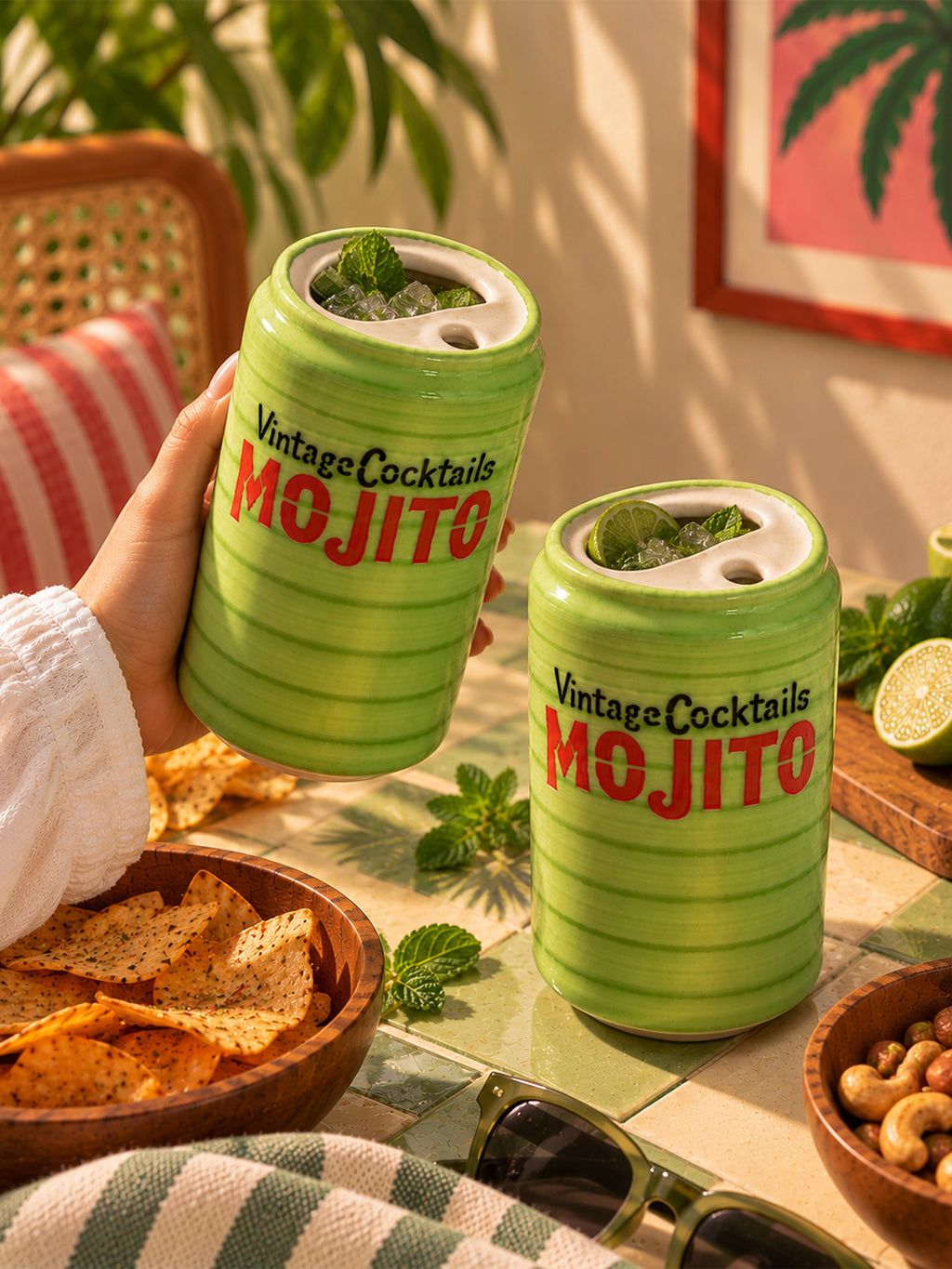 Mittiraa Home Mojito Ceramic Can | Beautiful Can Shaped Sipper + Steel Straw