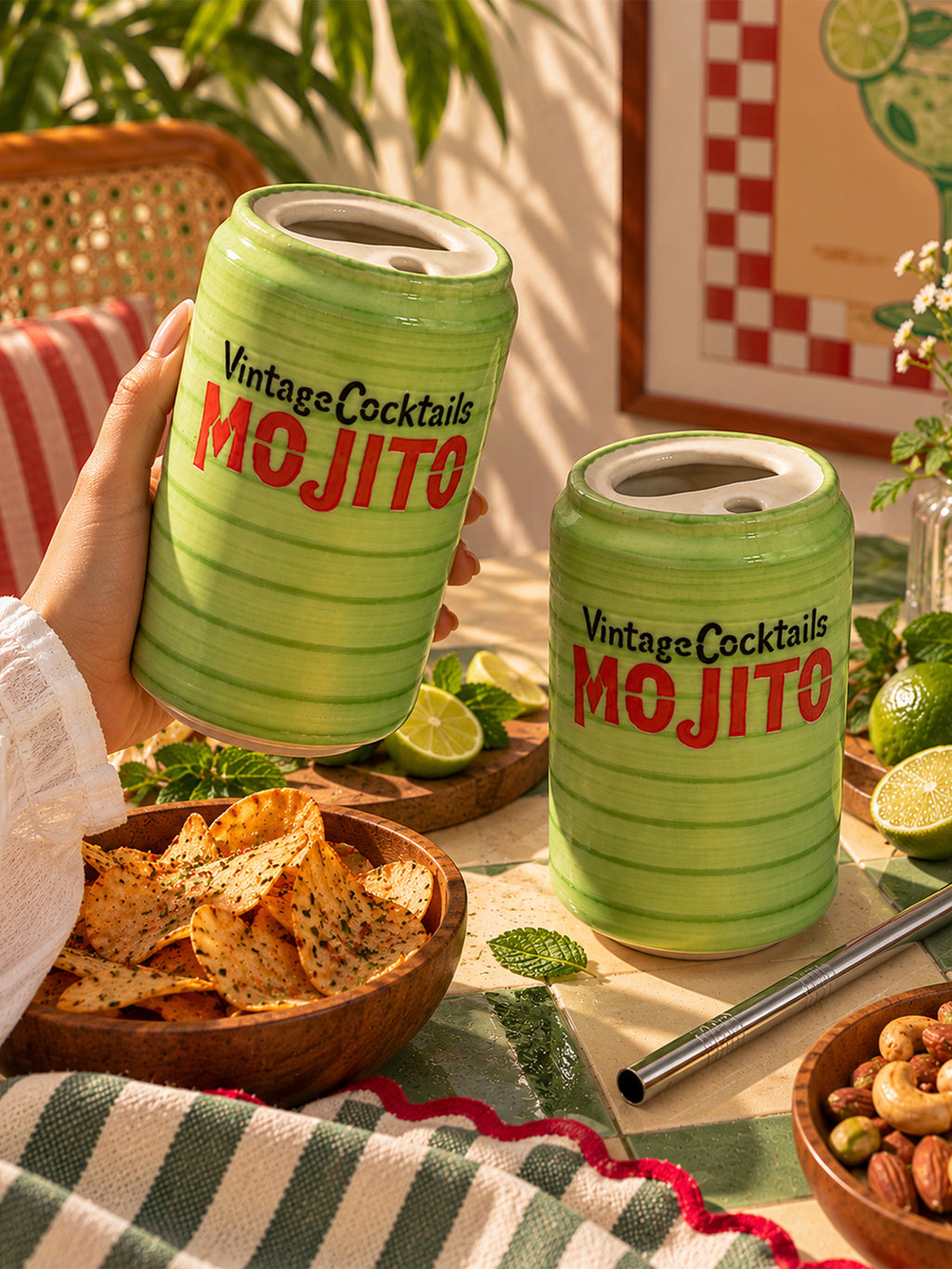 Mittiraa Home Mojito Ceramic Can | Beautiful Can Shaped Sipper + Steel Straw