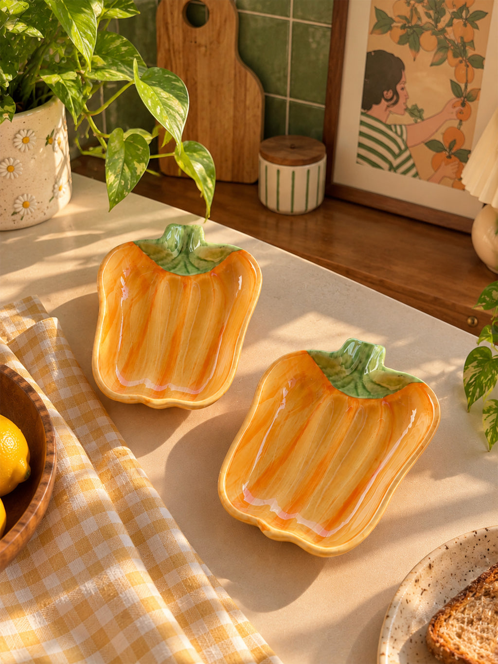 Mittiraa Home Yellow Capsicum Ceramic Plate