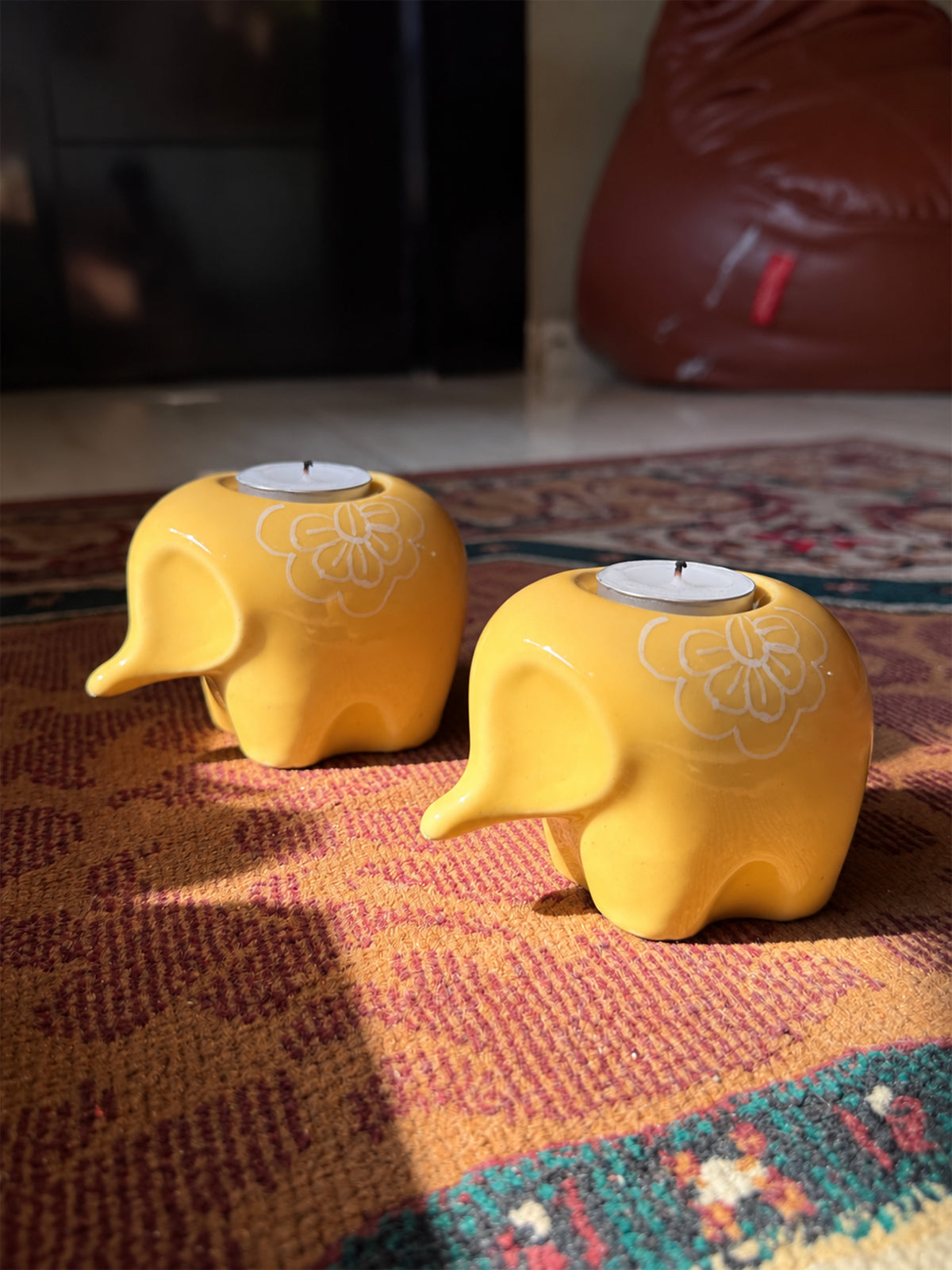 Mittiraa Home Yellow Elephant Tealight Holder