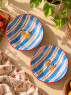 Mittiraa Home Blue Stripes Pasta Plates with Lemons | 18 cm