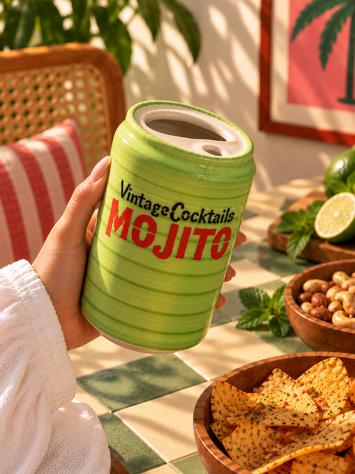 Mittiraa Home Mojito Ceramic Can | Beautiful Can Shaped Sipper + Steel Straw