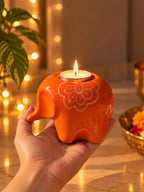 Mittiraa Home Orange Elephant Tealight Holder🪔