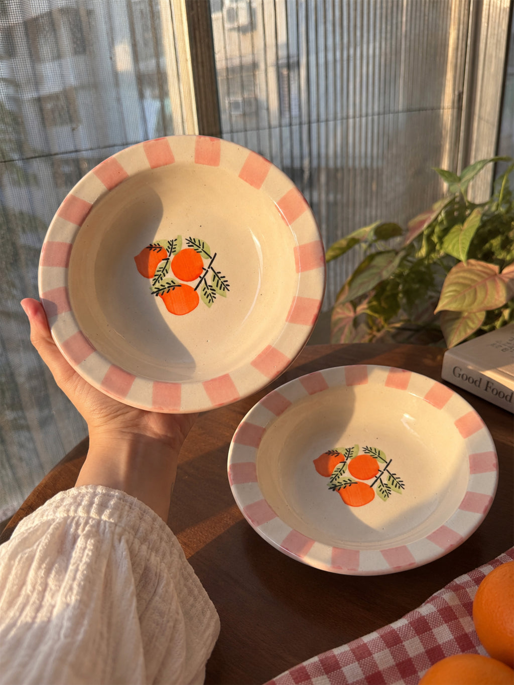 Mittiraa Home Orange Pasta Plate with Pink Rim | 18 cm