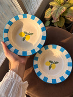 Mittiraa Home Lemon Pasta Plate with Blue Rim🍋💙 | 18 cm
