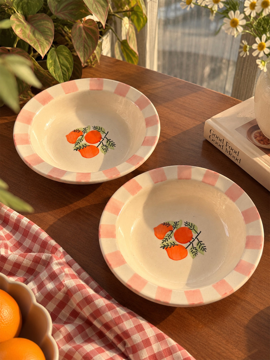 Mittiraa Home Orange Pasta Plate with Pink Rim | 18 cm