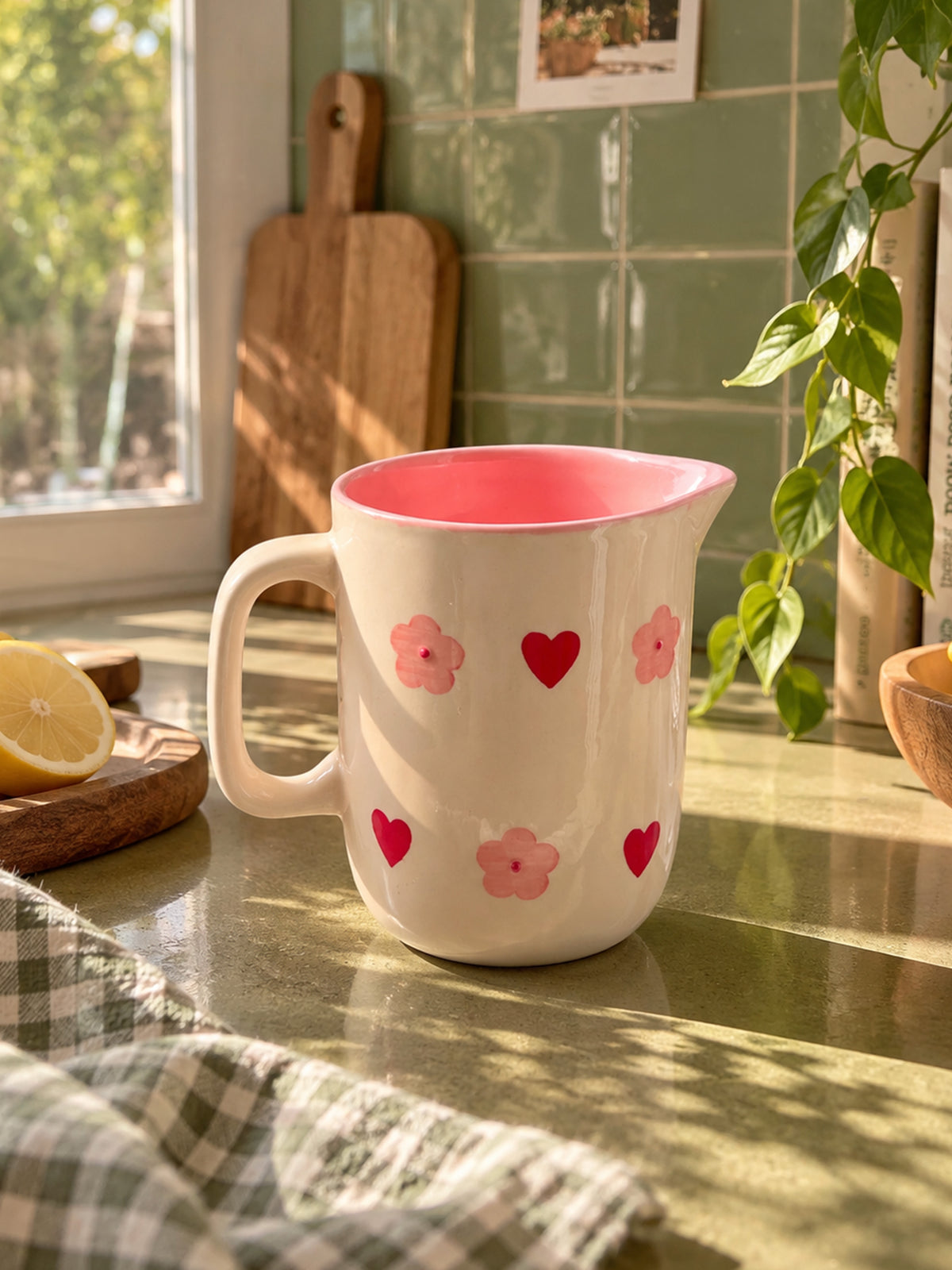 Mittiraa Home Heart & Flower Small Jug | For Serving Drinks, Brunch Tables, Gifting or Displaying Flowers