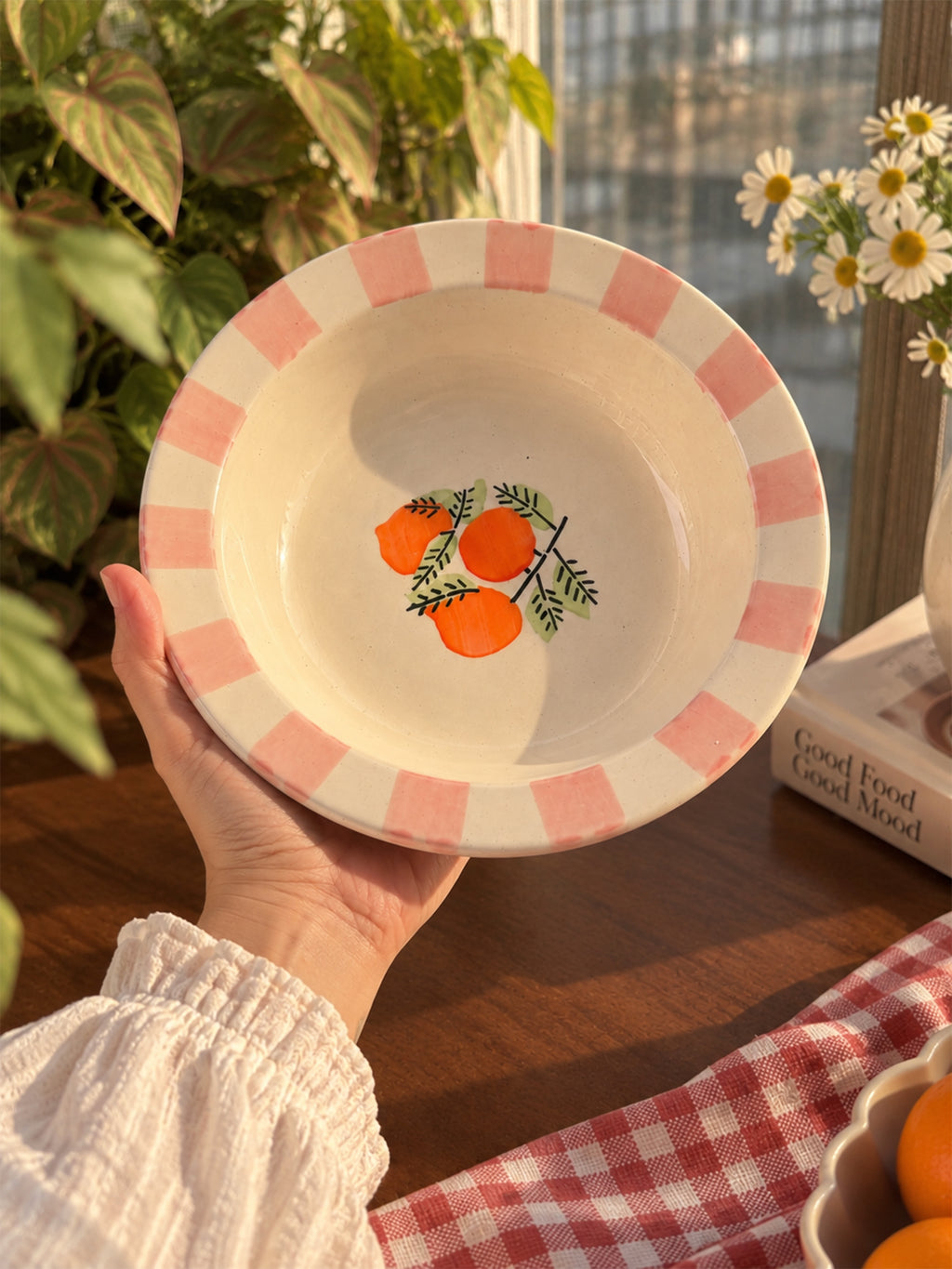 Mittiraa Home Orange Pasta Plate with Pink Rim | 18 cm