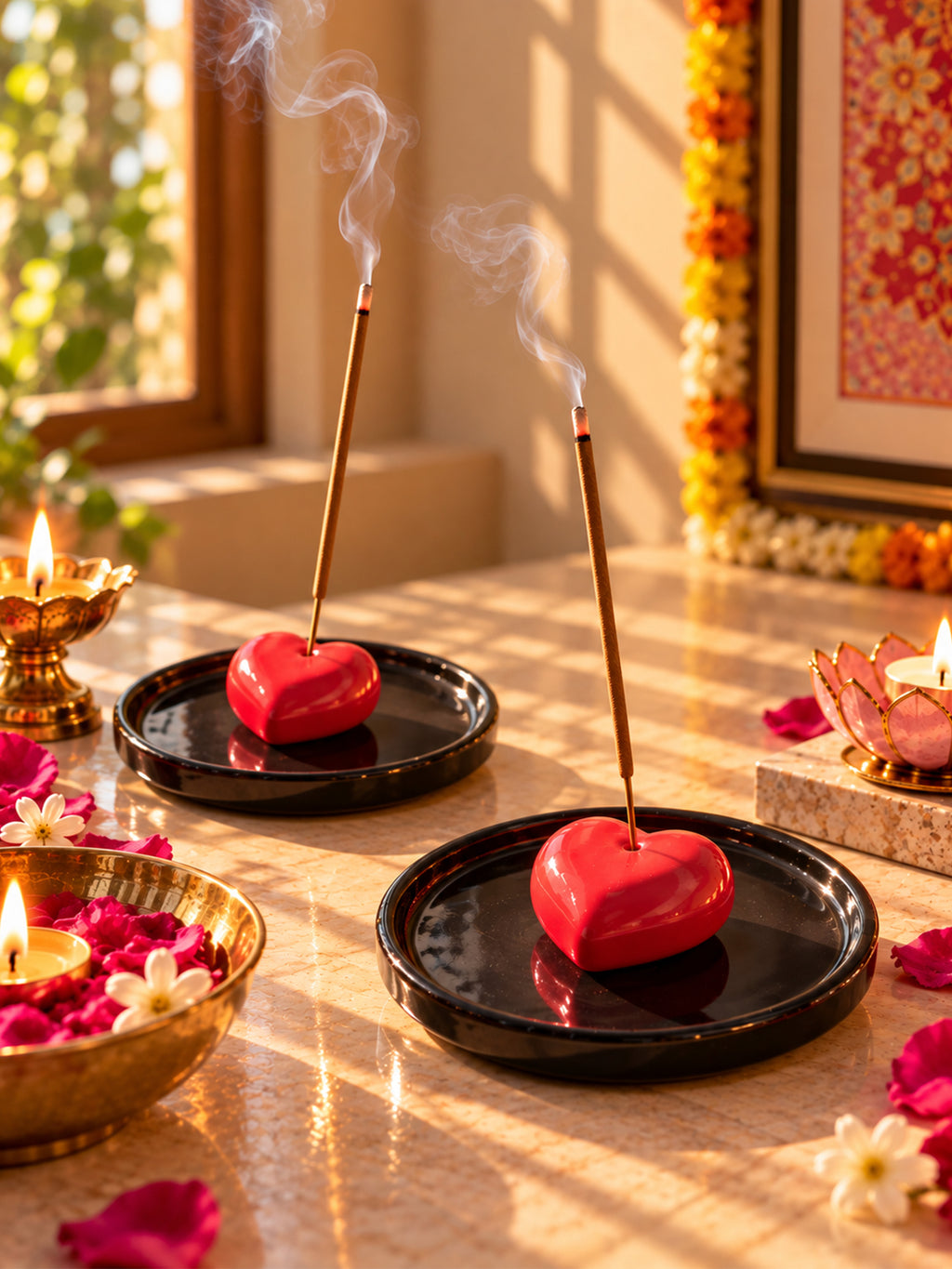 Mittiraa Home Heart-shaped ceramic incense stick black stand
