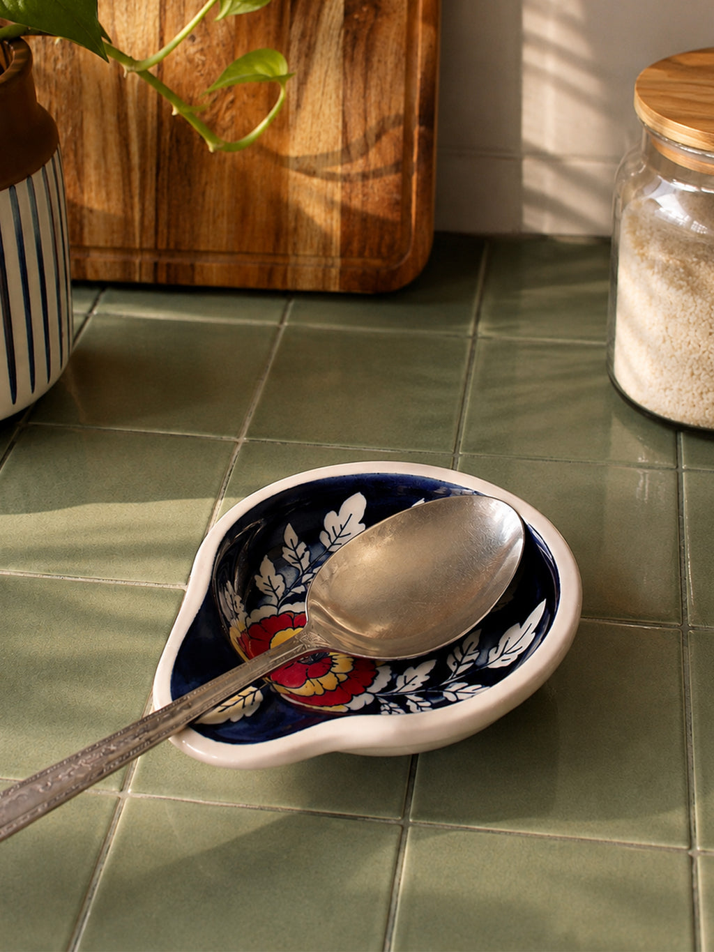 Mittiraa Home Spoon Rest | Midnight Bloom Spoon Rest