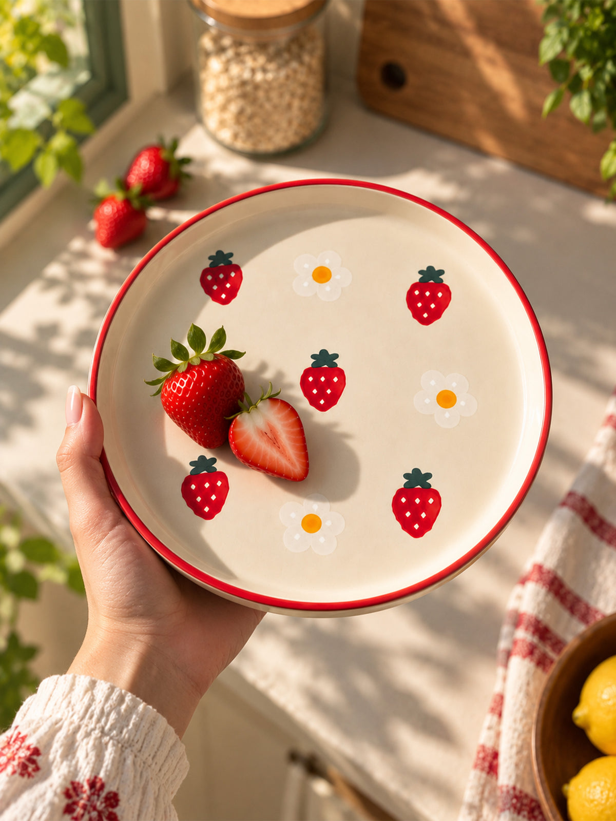Strawberry Plate | Beautiful Handpainted Strawberries | 8-inch Ceramic Plate