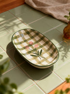 Green Checks Oval Bowl