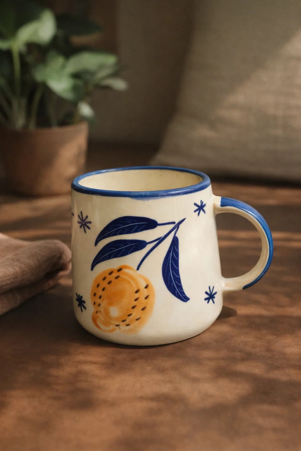 Blue Leaves Lemon Mug