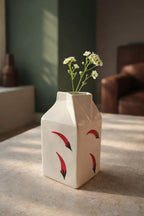 Ceramic Milk carton vase with chillis