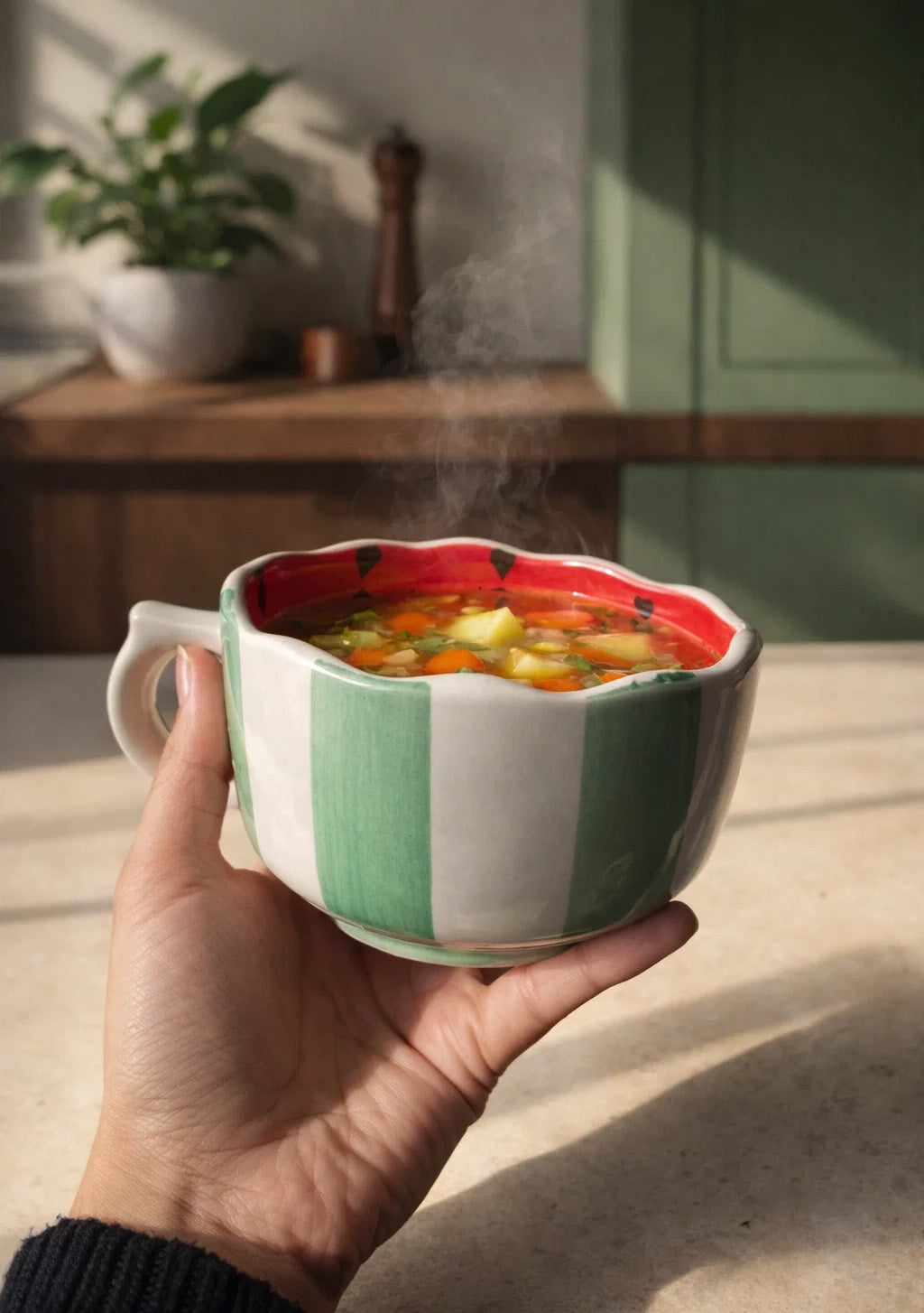 Watermelon inside soup bowl