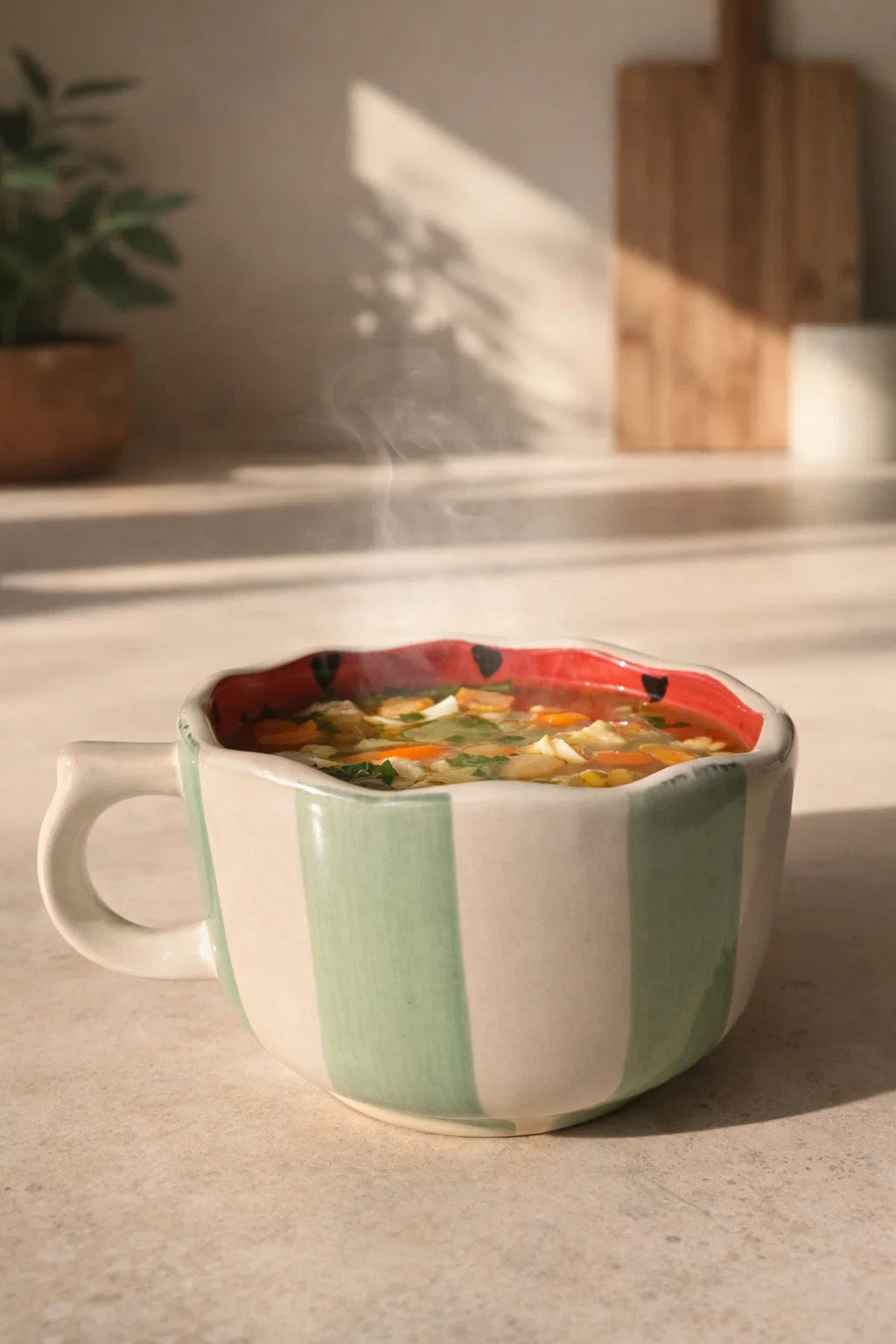 Watermelon inside soup bowl