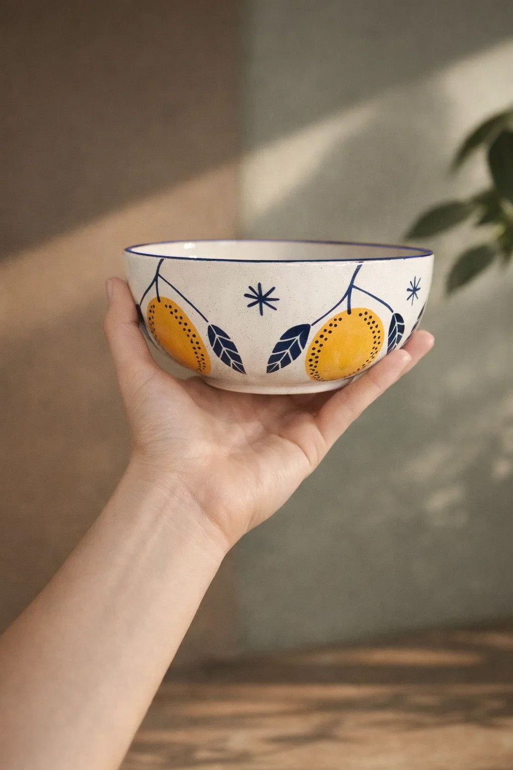 Lemon with Blue Leaves Bowl