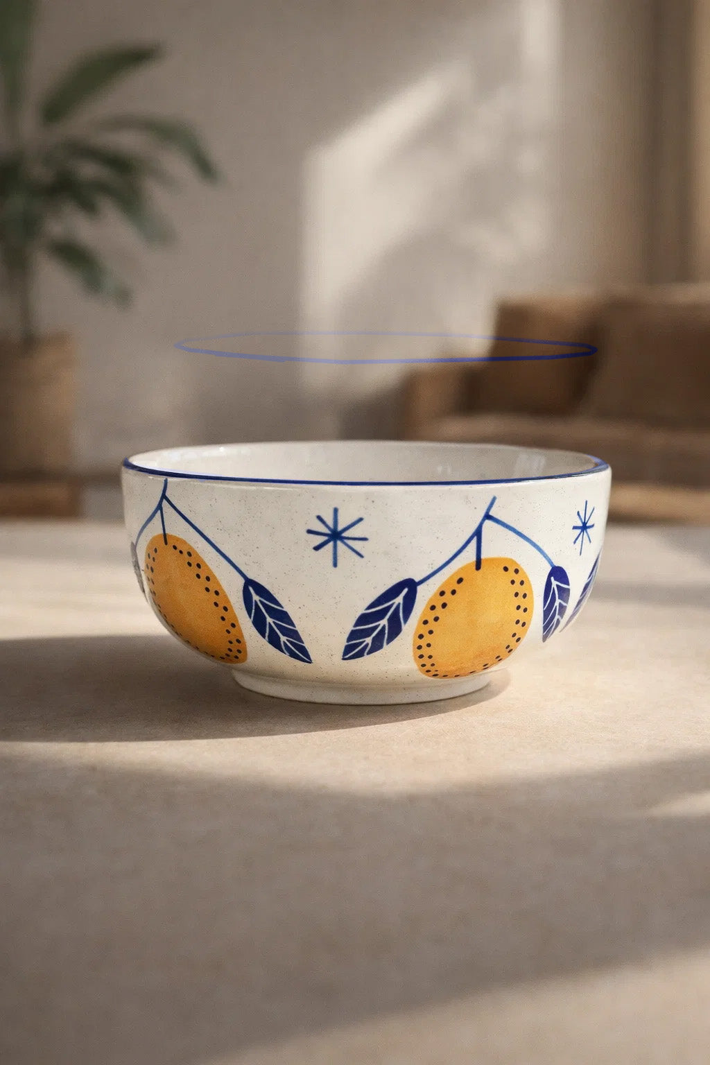 Lemon with Blue Leaves Bowl