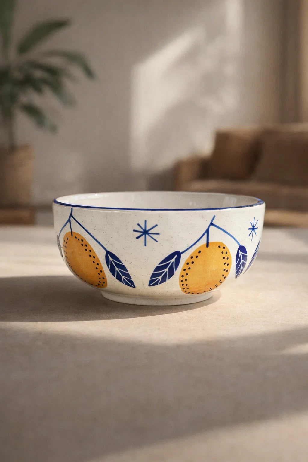 Lemon with Blue Leaves Bowl