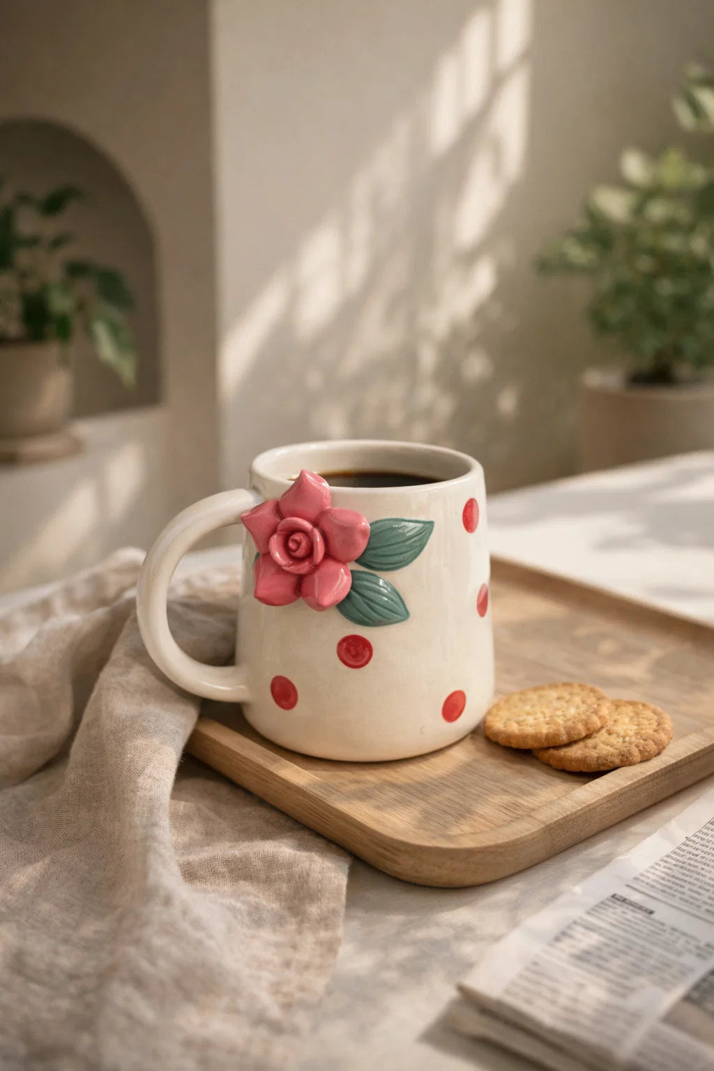 Set Mug Et Assiette à Dessert 3D Fleurs - Cadeau De Noël Pour Maman