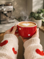 Red Cappuccino Mug with White Hearts