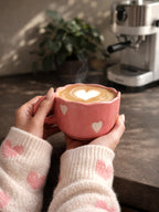 Pink Cappuccino Mug with White Hearts
