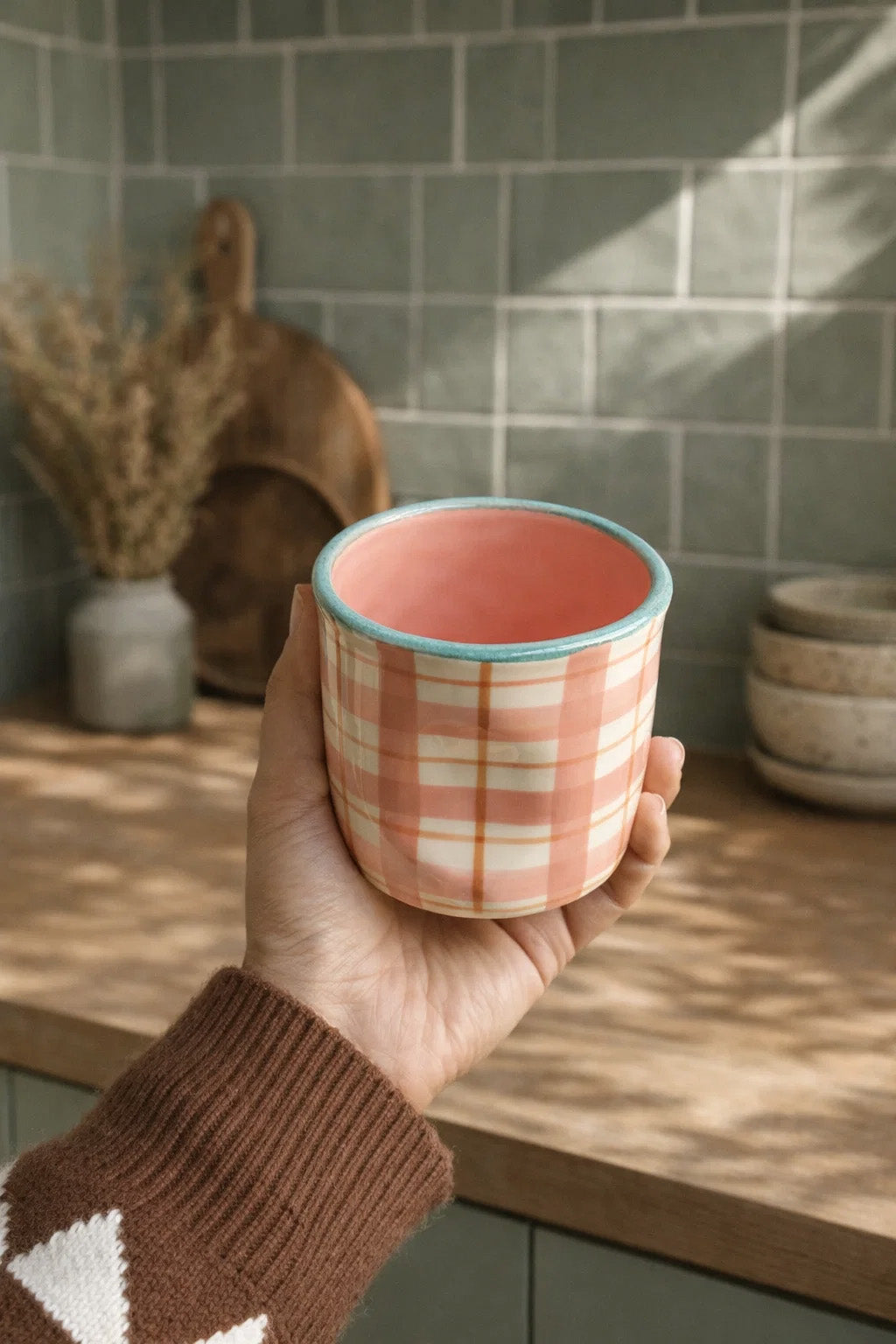 Pink Checks Glass | Beautiful Ceramic Glass