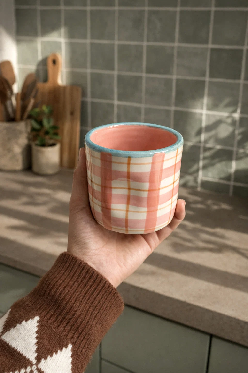Pink Checks Glass | Beautiful Ceramic Glass